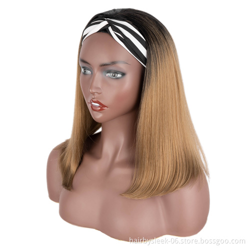 14 inches classic brown High Temperature Resistant synthetic wig wholesale Silky straight bob short wave headband wig for woman